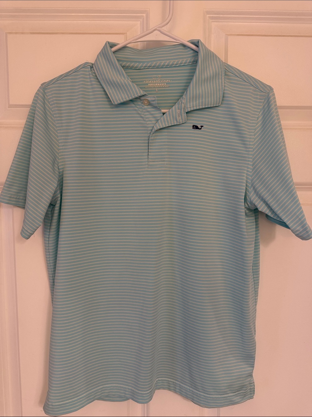 Vineyard Vines Men's Aqua and Off-White Striped Polo